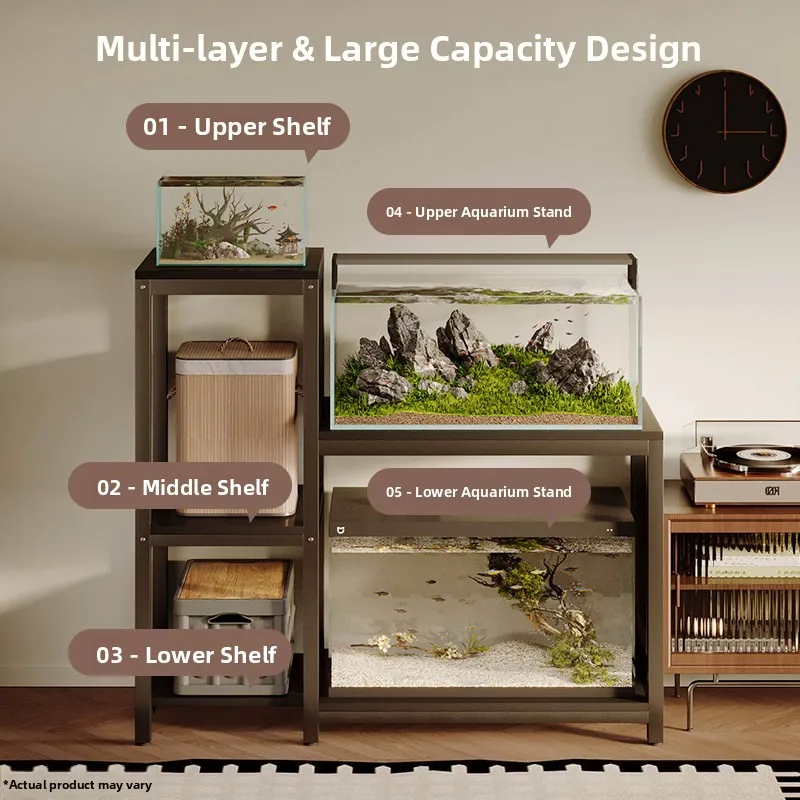 Super Strong Bearing Fish Tank Stand Double Layer Storage Shelf Living Room Decoration Metal Craft Organizer Rack Integrated ...