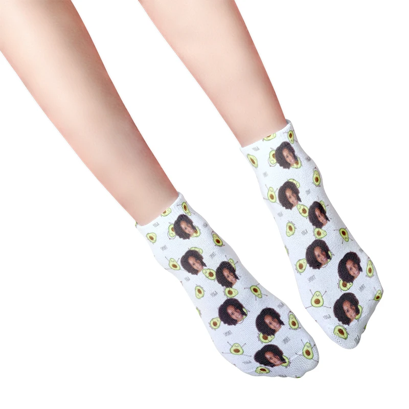 Custom Cartoon Avocado Socks with Faces Funny Letter Printed Photo Pet Socks Personalized Crew Socks Unisex Gift for Men Women