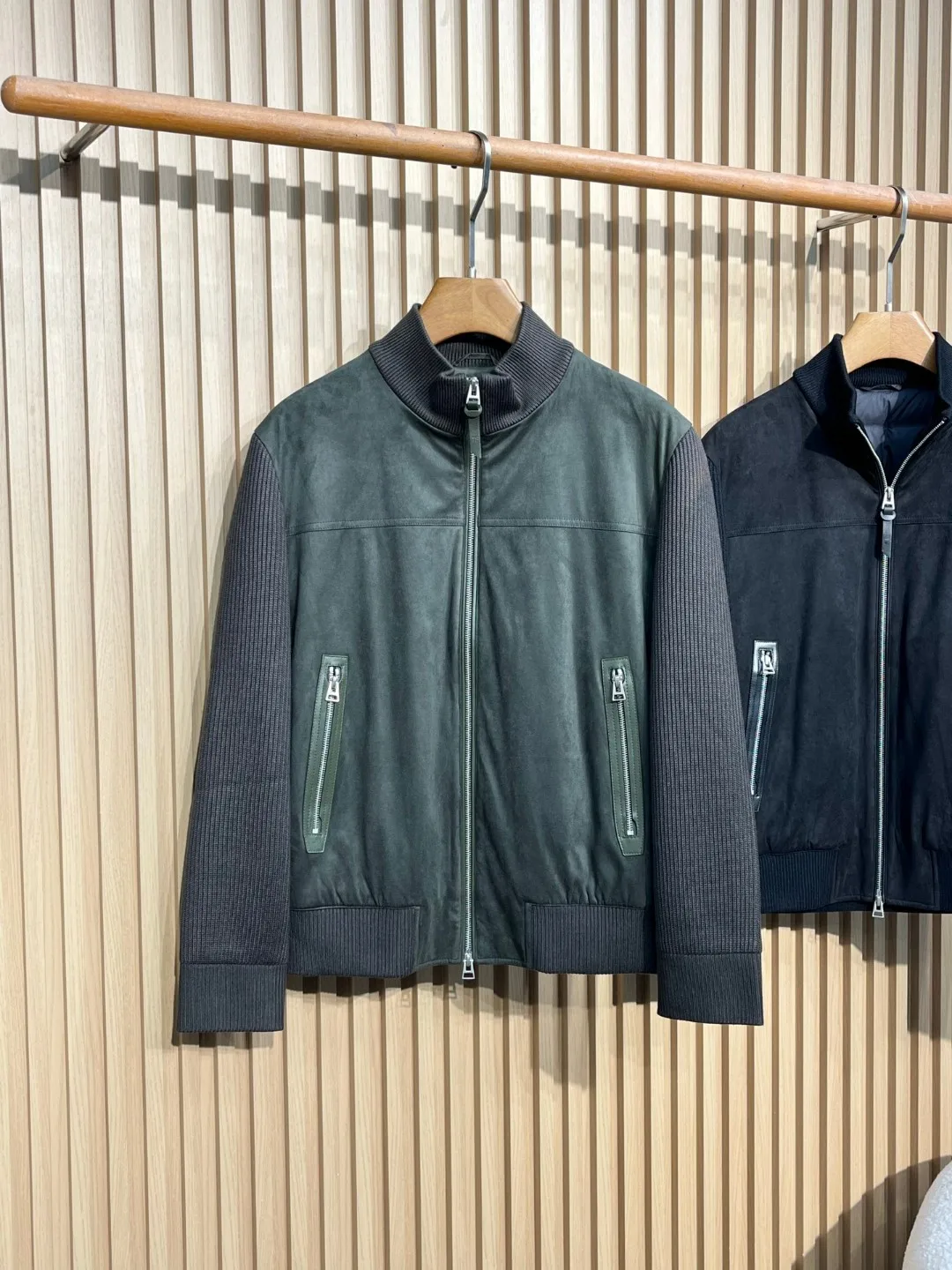 

Итальянская трикотажная ткань TF из кожи оленя, бархатная лоскутная куртка с воротником-стойкой, мужское классическое модное пальто на молнии