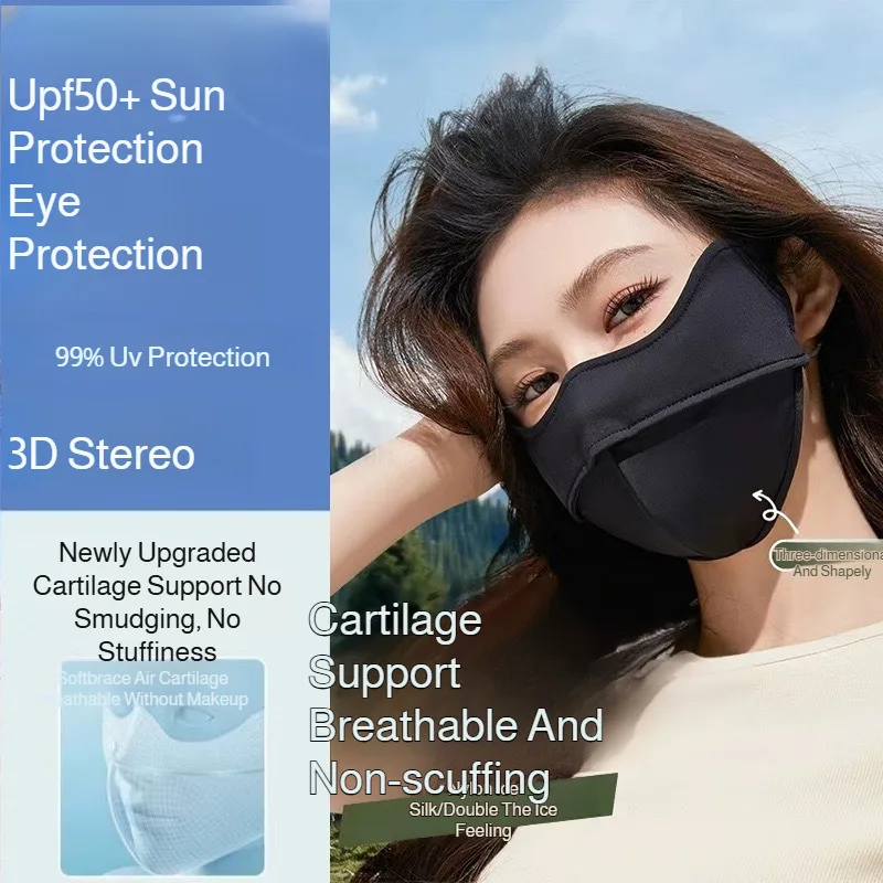 Cooling touch UV protection face mask Summer Ice Silk Sun Protection Mask Breathable Mask， Can Cover Eye Corners and Eye Bags