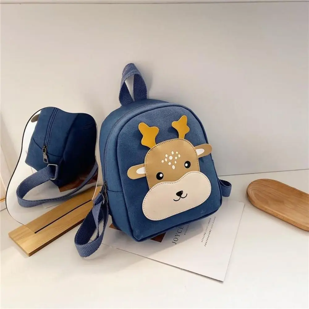 Canvas Kid Backpack Fashion Color Deer Print Little Deer Schoolbag Cute Shape Lightweight Kindergarten Bag Kindergarten