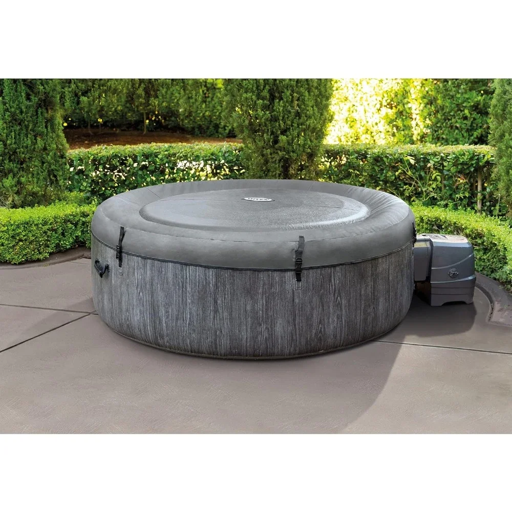 Greywood Deluxe 4 Person Outdoor Portable Inflatable Hot Tub Spa with Multi-Color LED Light, Foam Headrests