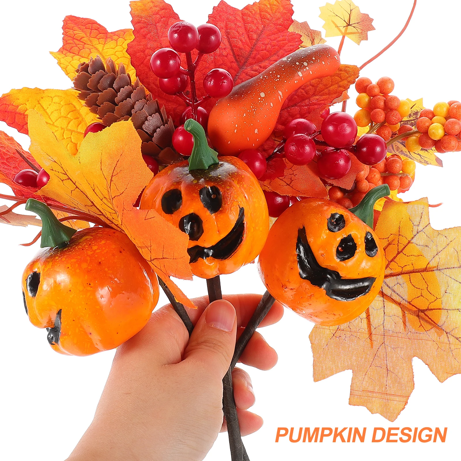 

Artificial Maple Branch Pumpkin Decorations Fall Picks Thanksgiving Vase nament Rustic Country Floral Arrangement Halloween