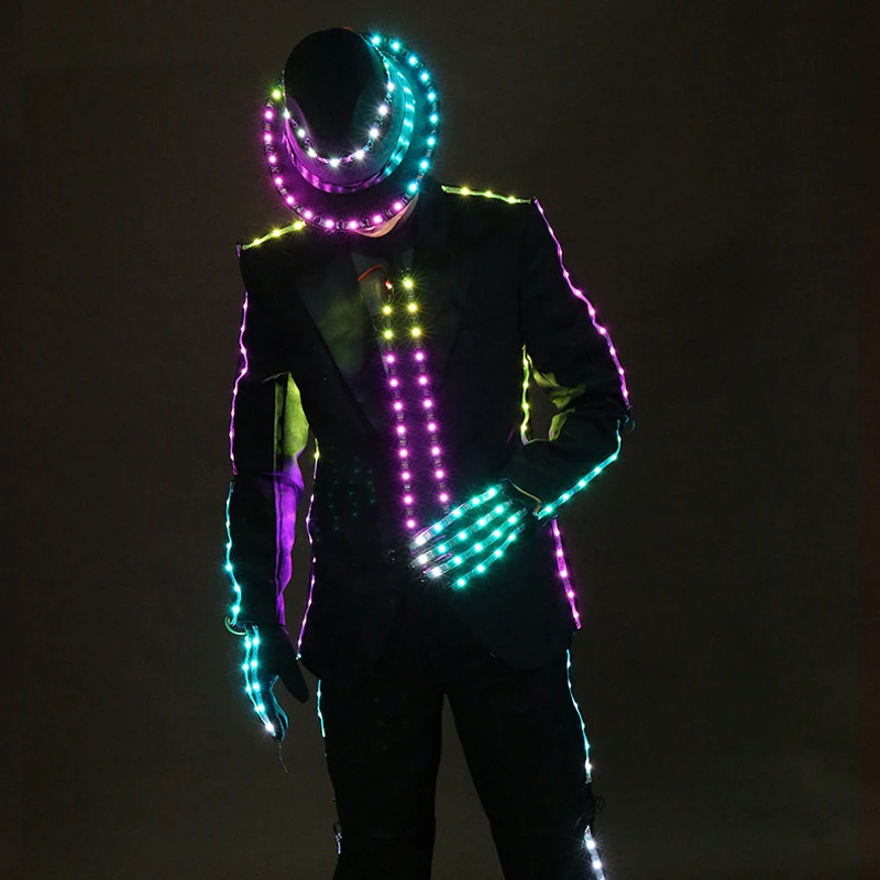 

LED Suit Rainbow Digital Remote Control Glowing Costume For Wedding Stage Hosting Bar Nightclub Man Luminous Clothing Fancy Wear