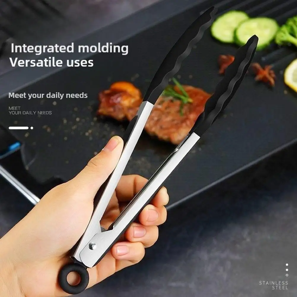 Heavy Duty Stainless Steel Kitchen Tongs with Silicone Tips High Heat Resistant Locking Design Secure Grip Kitchen Tools