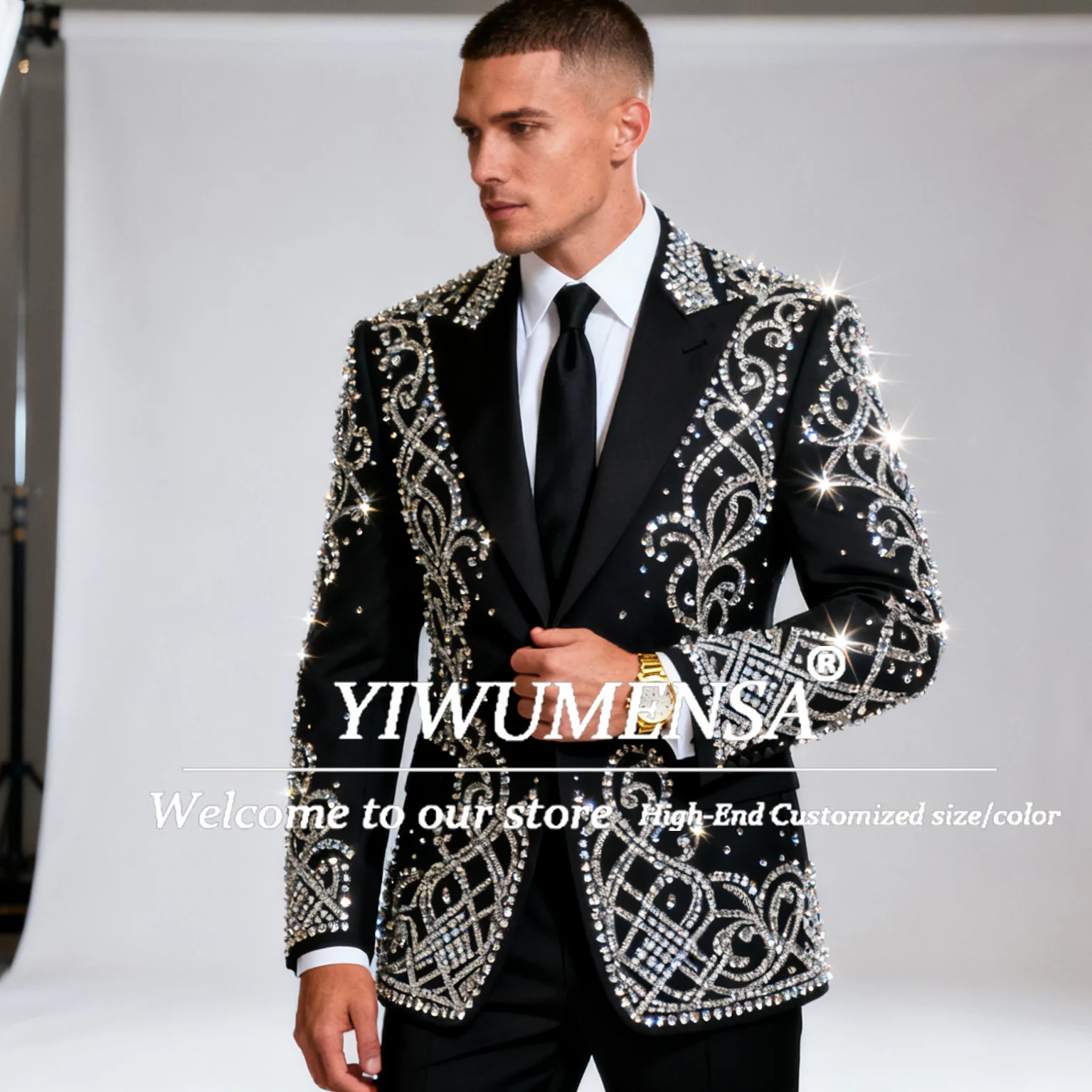 

Elegant Beaded Stones Suits Men For Wedding Groom Tuxedos 2 Pieces Business Male Formal Party Prom Blazer Ternos Completo 2026