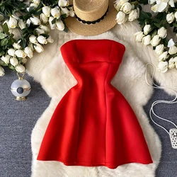 Strapless Backless Red Sexy Luxury Party Dresses 2024 For Women Vestidos Slim A-Line Short Elegant Graduation Dress