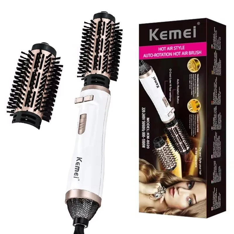 Kemei-cepillo secador de pelo giratorio 2 en 1, cepillo de aire caliente para salón en casa, peine rizador de pelo giratorio eléctrico 2 en 1