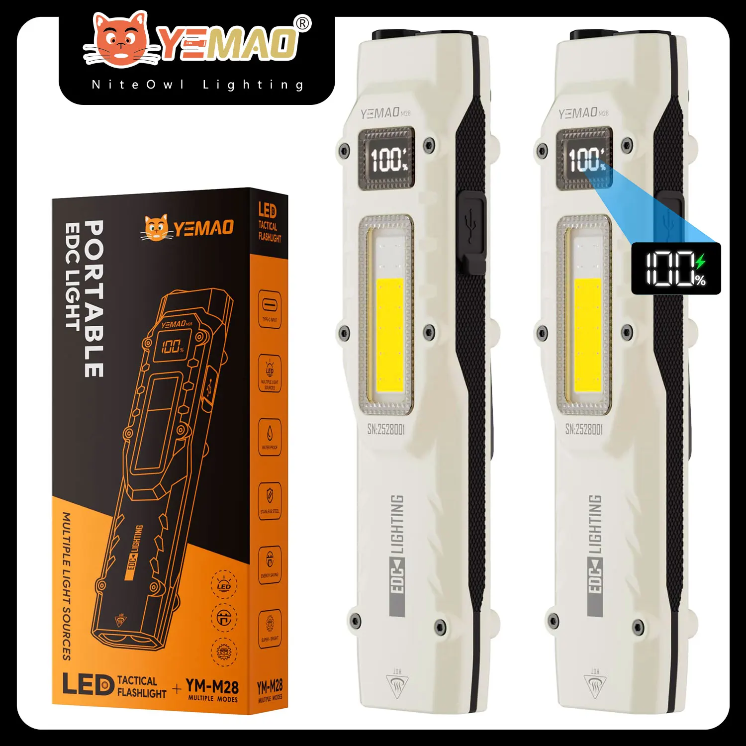 Linterna EDC superbrillante YEMAO M28 880 lúmenes linterna táctica recargable batería de iones de litio incorporada para emergencias Camping
