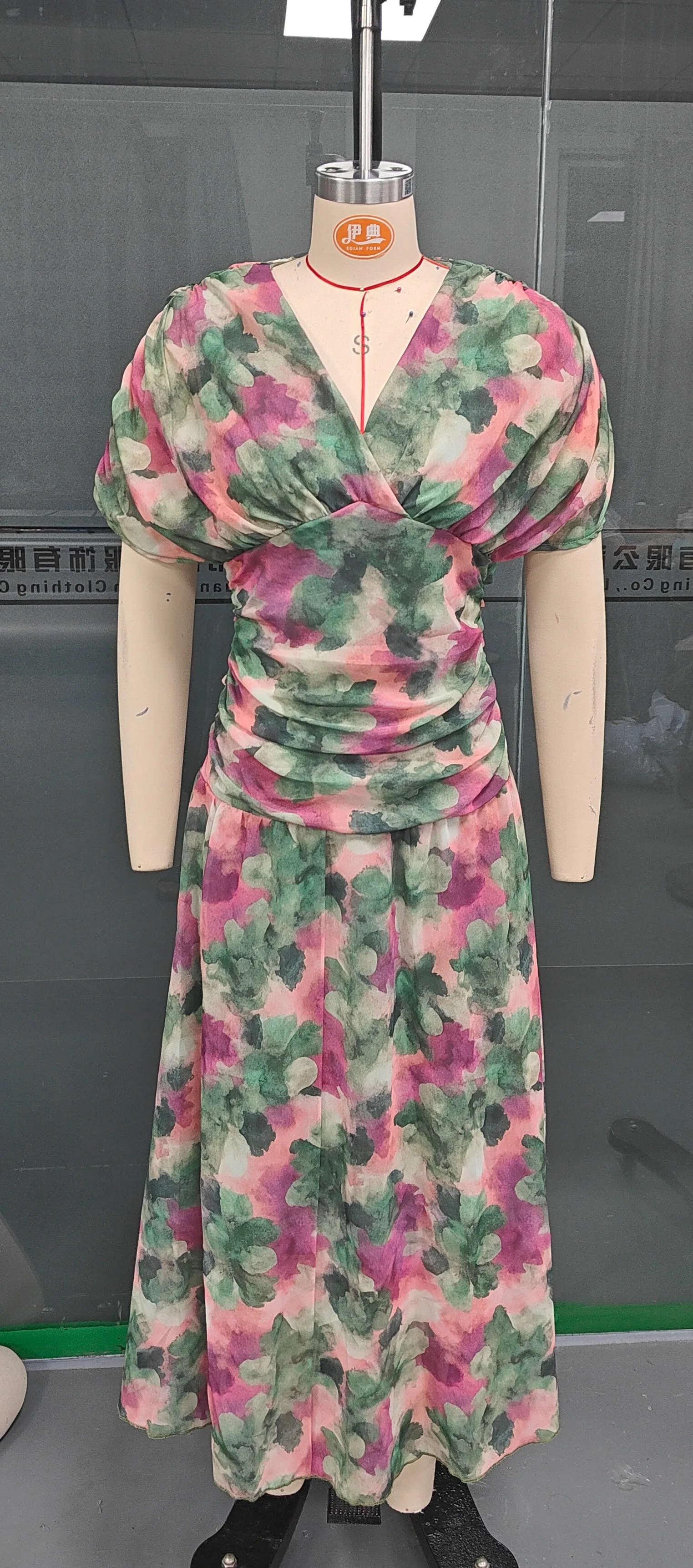 Elegant Off Shoulder Chiffon Maxi Dress Women's Solid V Neck Short Sleeve Floral Print Mesh Slim Wedding Guest Party Long Dress