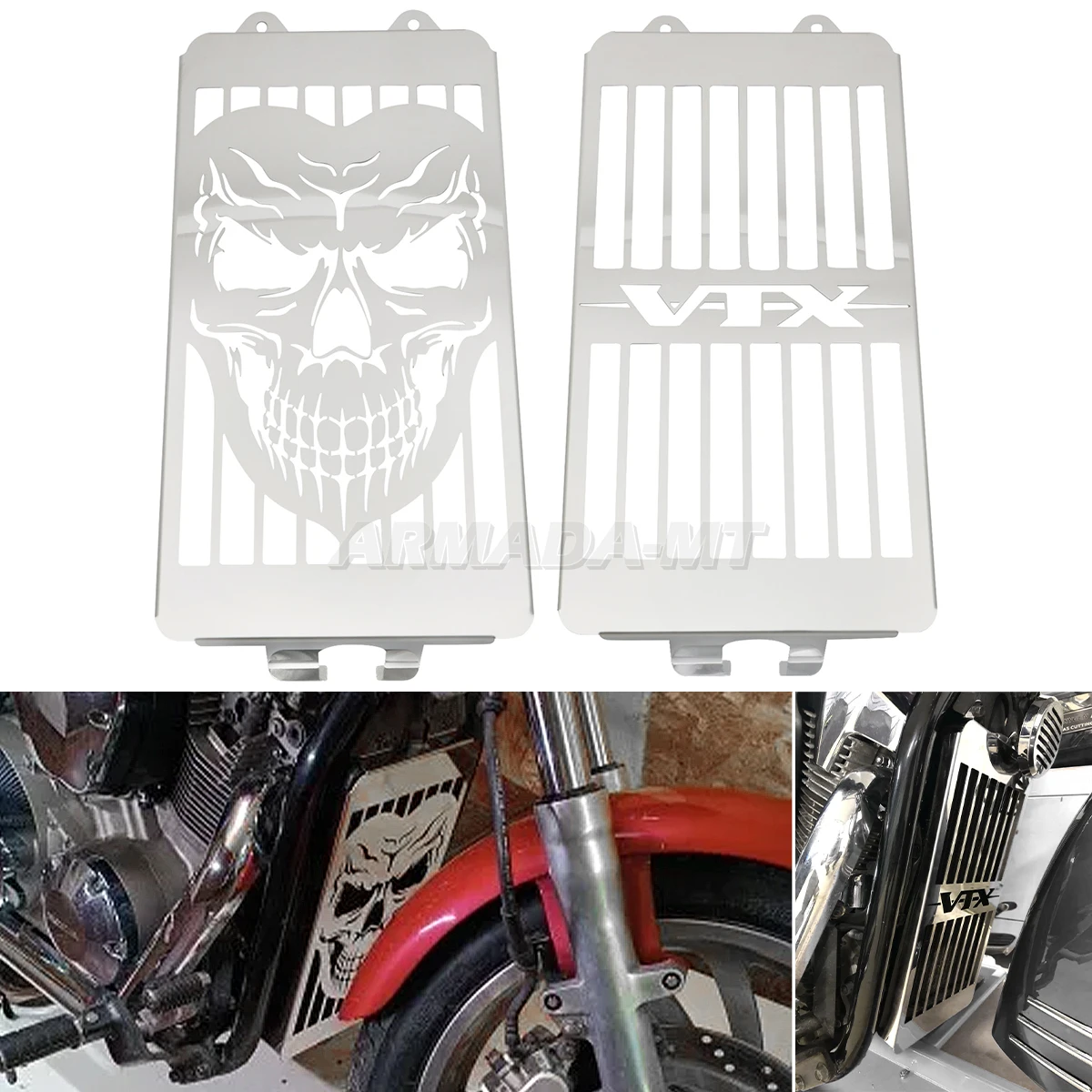 Motorcycle Accessories Steel Chrome Skull Radiator Cap Guard Protection Grill Cover For Honda VTX1300C VTX1300 C/R/S/T 2003-2009