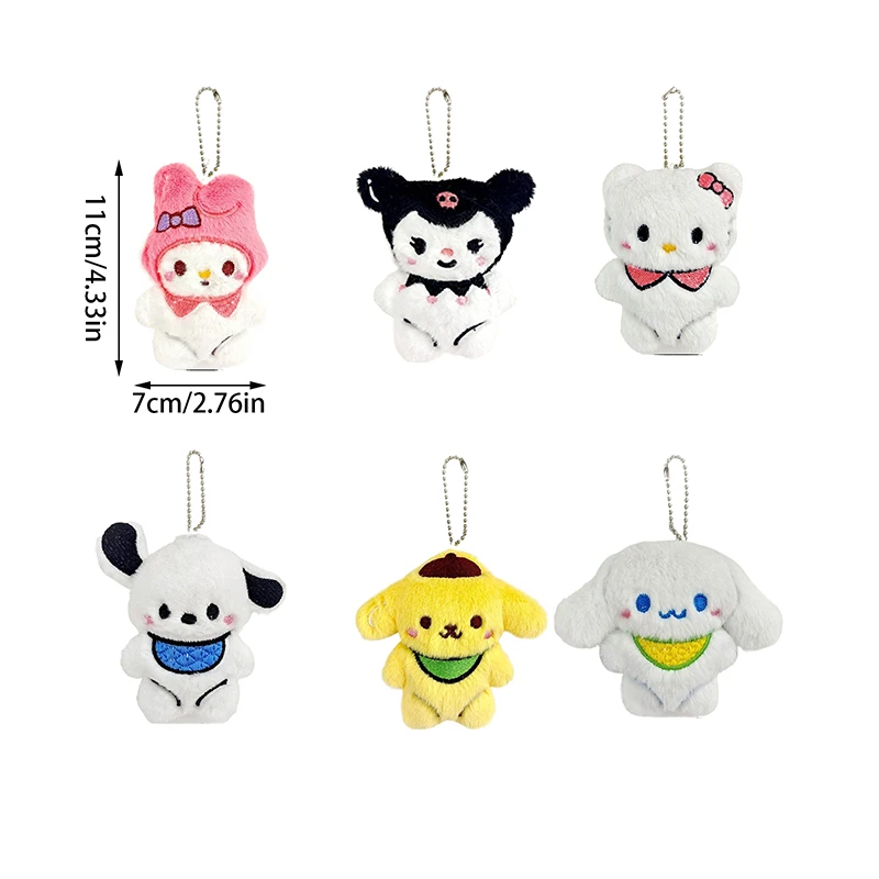 Cartoon Sanrio Plush Toy Hello Kitty Kuromi Melody Pendant Soft Stuffed Doll Plushies Keychain Car Key Ring Backpack Bag Decor