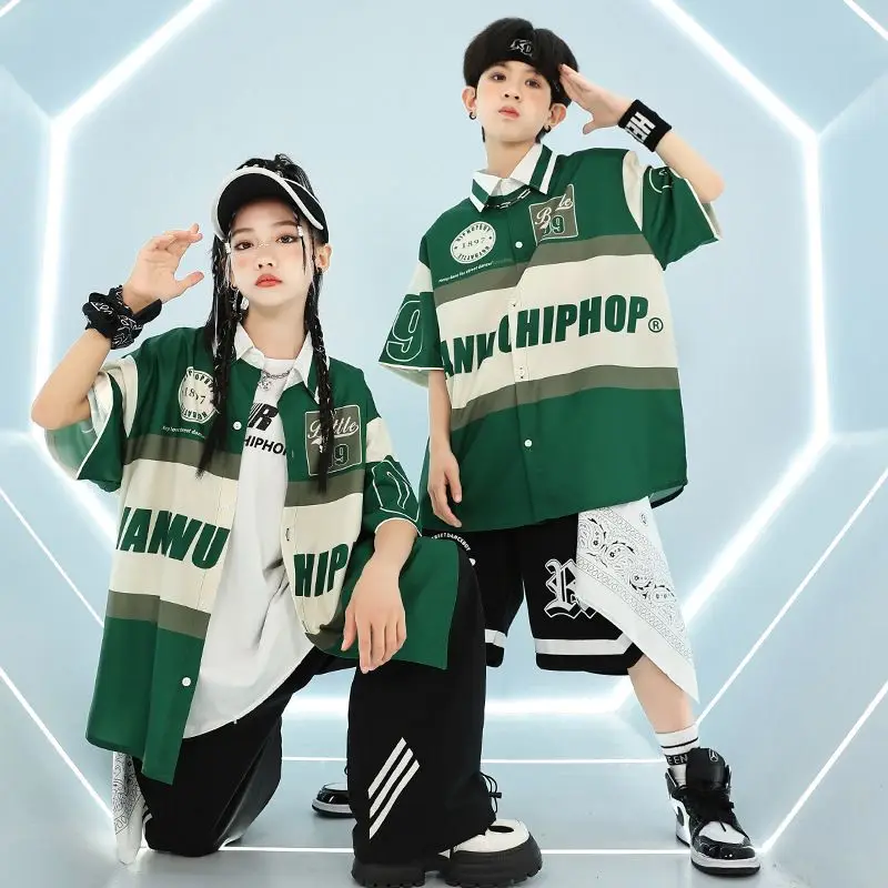 Kids Jazz Dance Costume Girls Boys Apricot Shirts Pants Hiphop Performance Clothes Girls Drum Concert Stage Outfit