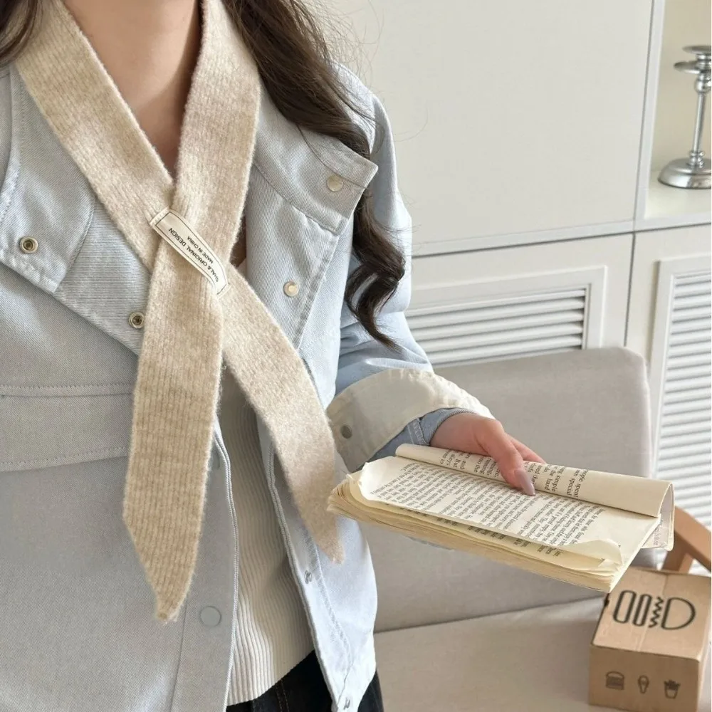 

Korean Style Solid Color Knitted Scarf Soft Wool Long Narrow Scarves Long Neckerchief Autumn Winter