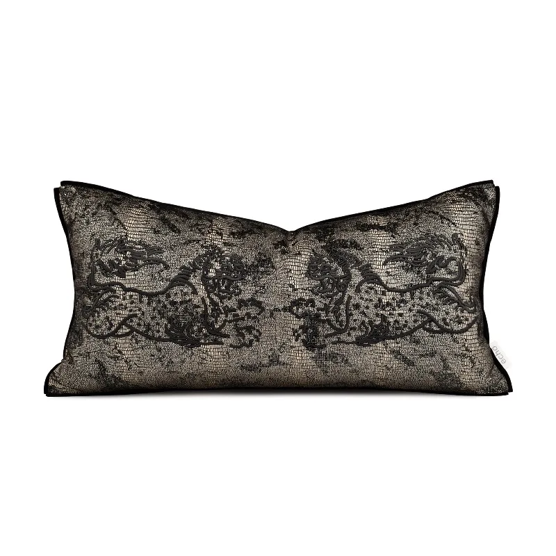 Gold Animal Pillows Luxury Retro Cushion Case Black Velvet 30x60CM Decorative Pillow Cover For Sofa Chair Home Decorations