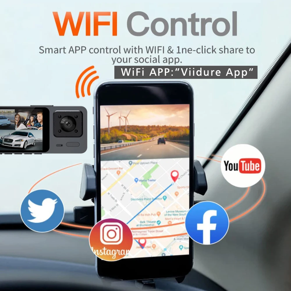 Car DVR WIFI 3 Camera  Mini 1080P Inside Vehicle Dash Cam Three Channel DVRs Recorder Video Registrator Mini Dashcam Camcorder