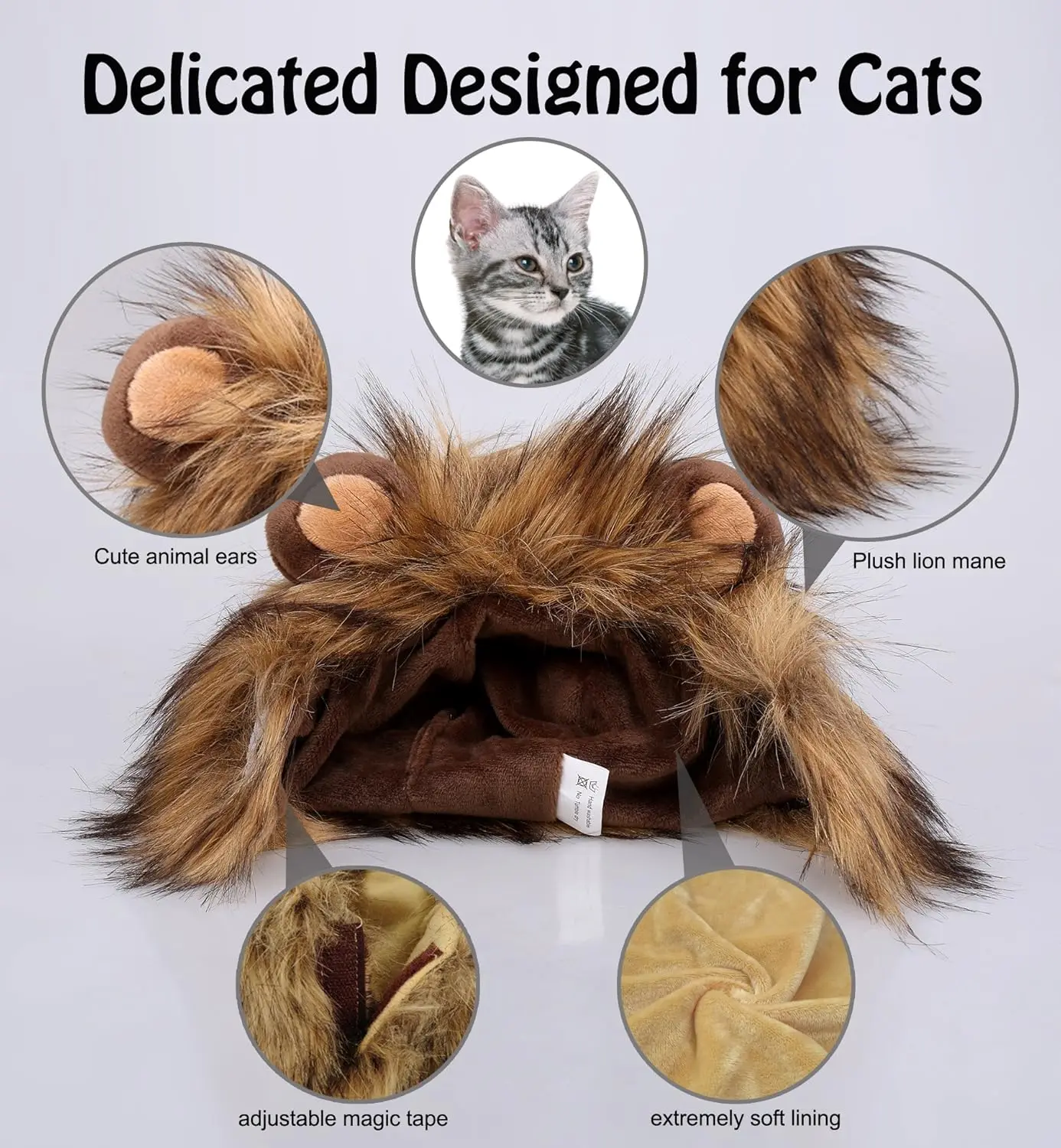 TONG Cat Lion Costume Hat Lion Mane Wig for Cat Costume Lion Hair Cat for Halloween Christmas Lion Head Mane Hat for Cat