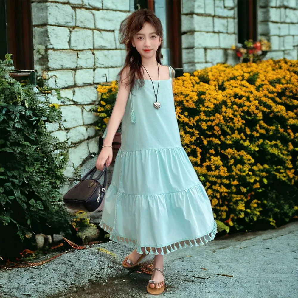 Baby Kids Long Maxi Dresses for Girls Outfits Summer Teenagers Party Sleeveless Dress Children Costumes 4 6 7 8 9 11 12 13 Years