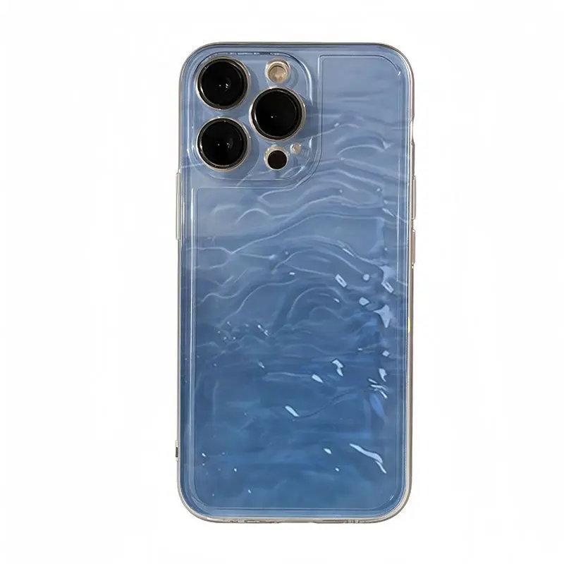 透明な漫画の青い水模様のiPhone 16 15 14 13 12 11 PROMAX XS XR 7 8 Plus用耐衝撃スマホケースカバー