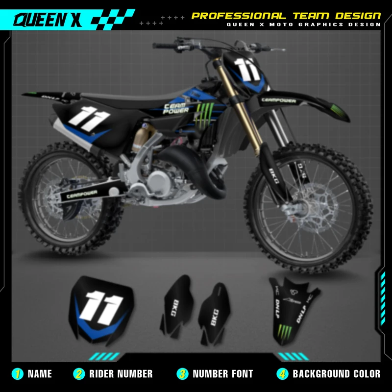 Queen X MOTOR Custom Team Graphics Decals Stickers Kit For YAMAHA Decal 22-24 YZ 125 250 2022 2023 2024 Stickers