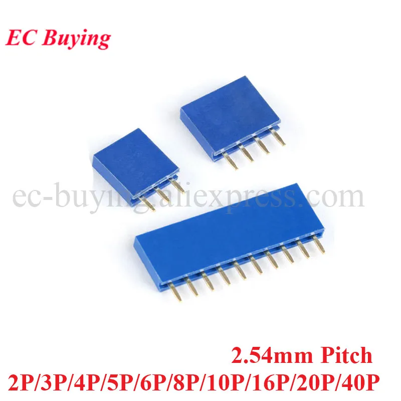 10pcs 2.54mm Pitch Single Row Female Pin Straight Female Header Connector Socket 1X2/3/4/5/6/8/10/16/20/40Pin PCB For Arduino