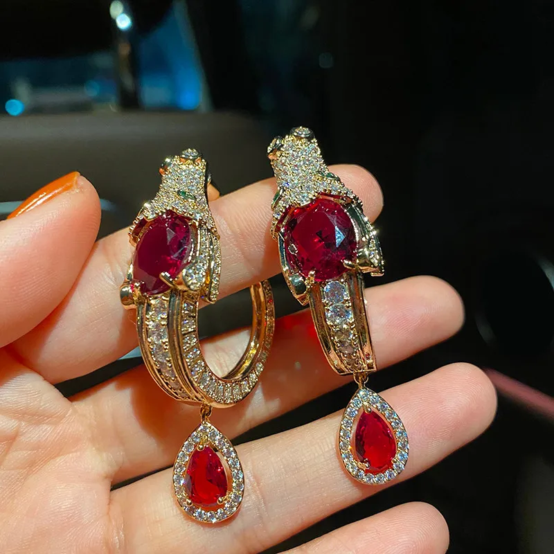 Stylish Red Zircon Faucet Shape Exquisite Earrings