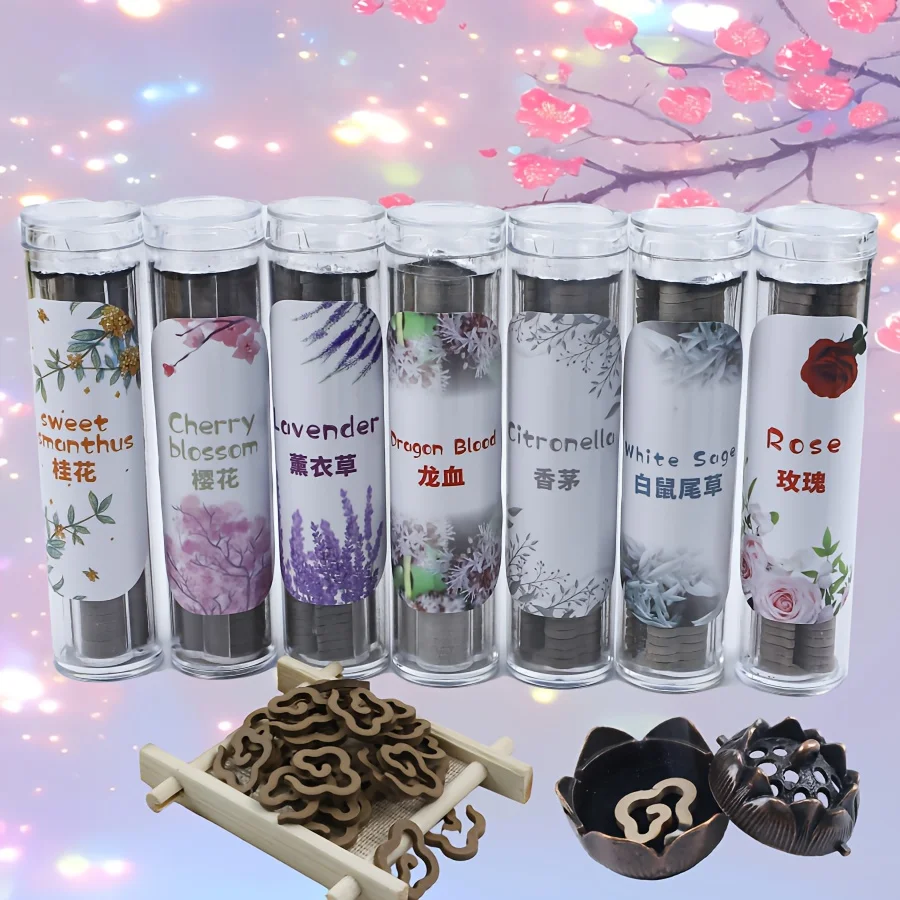 One Tube Contains Approximately 41 Pieces of Romantic Cherry Blossom Incense, Each Piece Burns for about 30 Minutes. Indoor Bathroom Incense, Very Suitable for Home Use, Yoga, Meditation, Parties, Decoration and Creative Gifts, Light-Scented Small Coil Incense