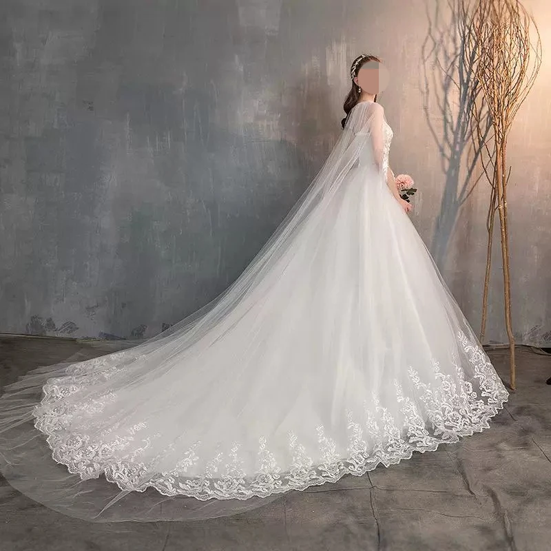 Luxury Elegant A-Line Lace White Dresses for Bride Floor-Length Tulle Applique Princess Style Wedding Dress свадебное платье