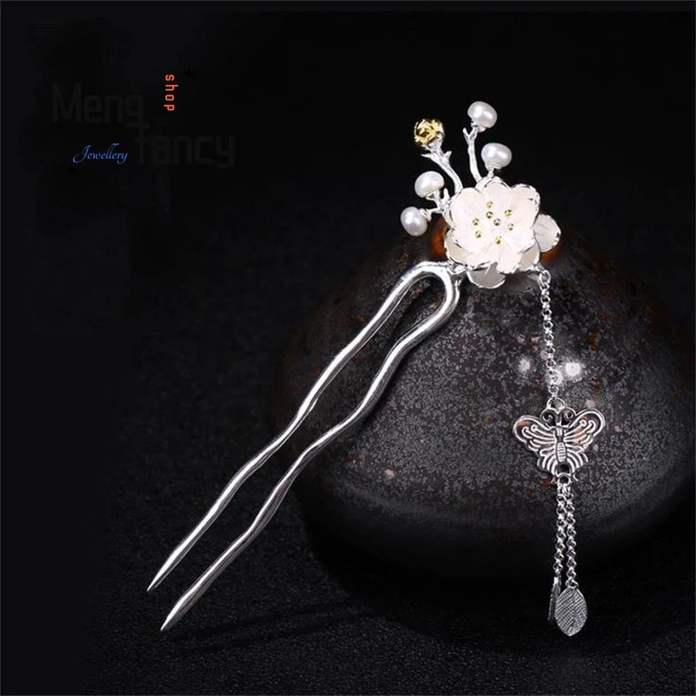 

Chinese Ethnic Style U-shaped Peach Blossom Hairpin Silver Plated Hanfu Elegant Headgear Exquisite Fashion Jewelry Holiday Gifts