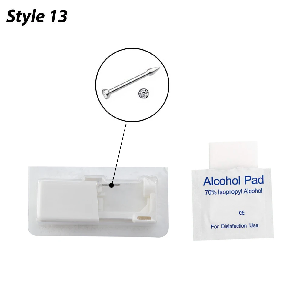 Nasenpiercer-Werkzeug, Körperschmuck, steriles Einweg-Nasenpiercing-Pistolen-Piercing-Set mit CZ-Nieten, Nasenring-Ohrstecker aus chirurgischem Stahl, 20 g – Detail 14