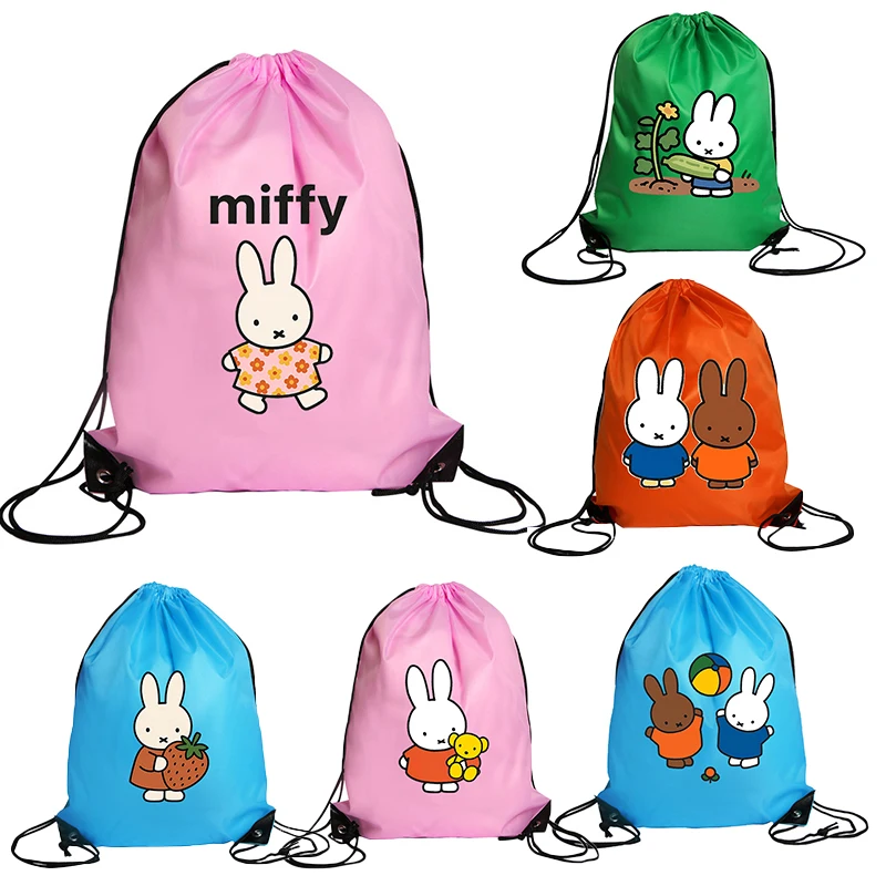 

Miffys cute Drawstring Backpack woman Cartoon Gift Bag kawaii Polyester Handbag man Portable Outdoor Hiking Garment Storage Bag