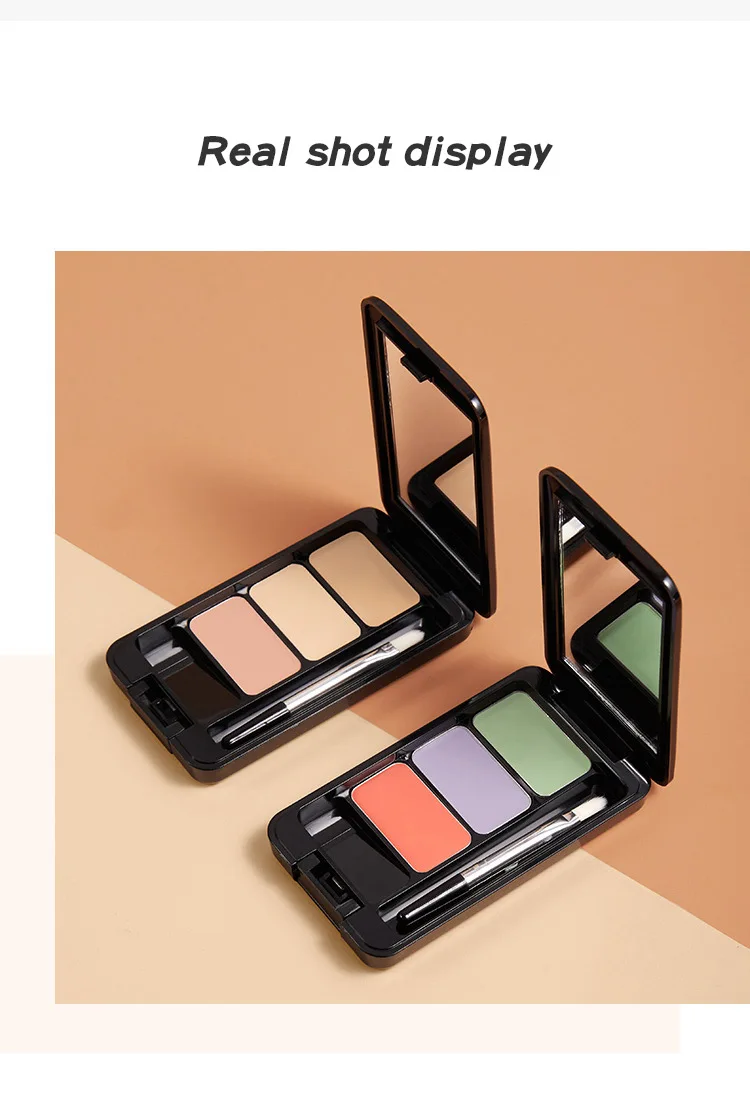 Corretivo de três cores de contorno natural para marcas de acne facial, manchas, sulcos rasgos, corretivo, iluminador