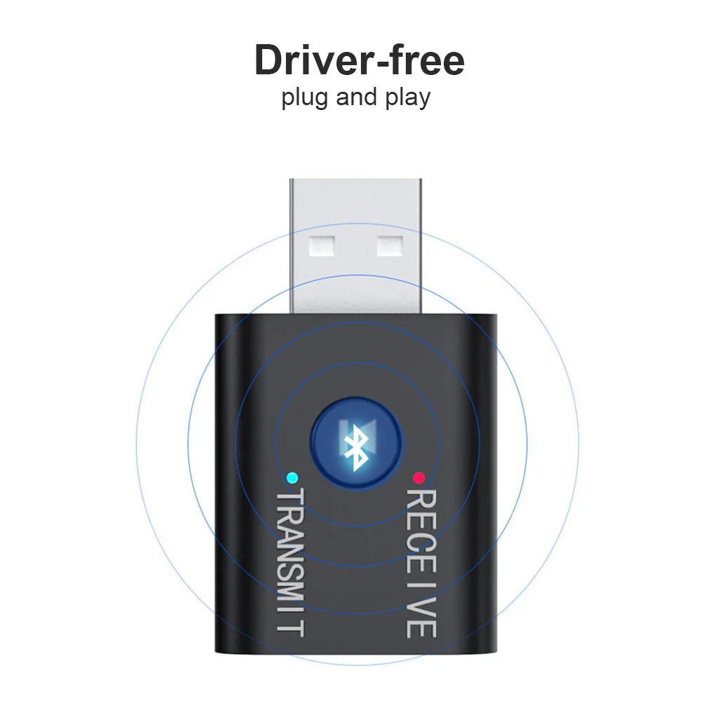 Wireless Bluetooth-Compatible 5.0 2-in-1 USB Audio Receiver Transmitter Double 3.5mm Jack Audio Dongle Adapter for Car Laptop TV