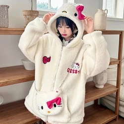 Free Bag Hello Kitty Kawaii Hooded Lambswool Coat Sanrioed Winter Cartoon Plus Velvet Thickening Plus Velvet Loose Cotton Jacket