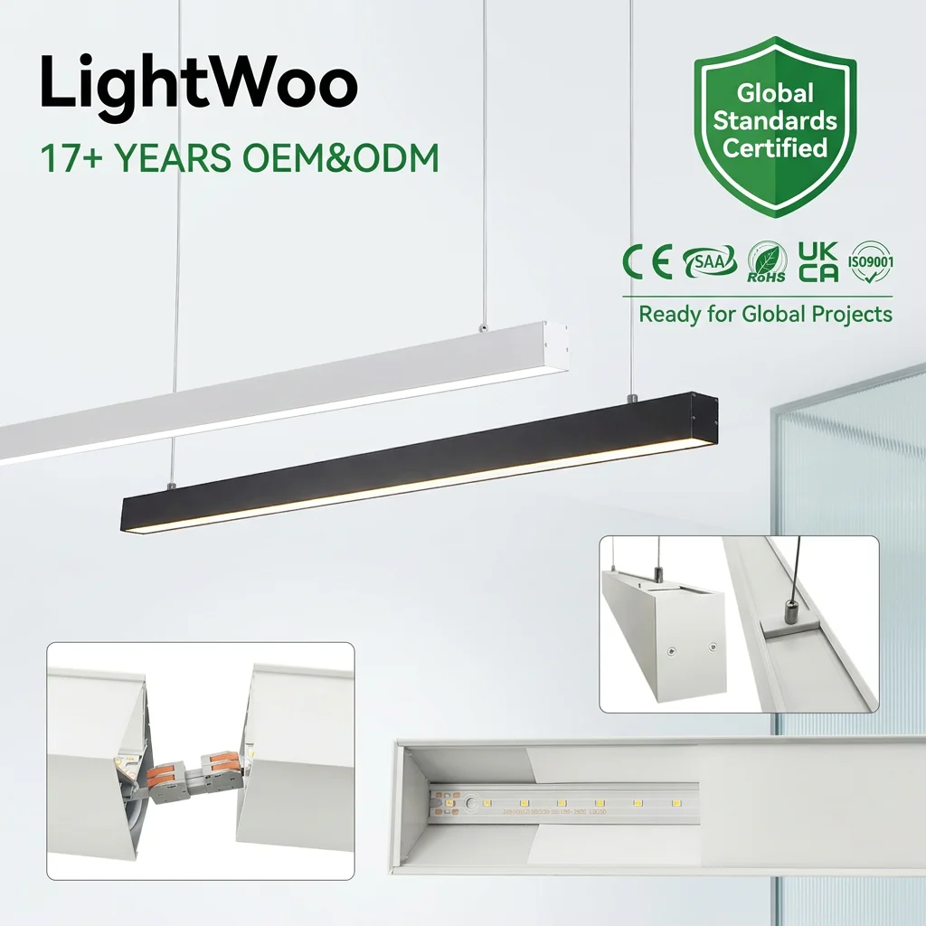LED Linear Light Slim Aluminum Surface Hanging 3CCT Linkable Dimmable Commercial Lamp for Office Showroom Gym