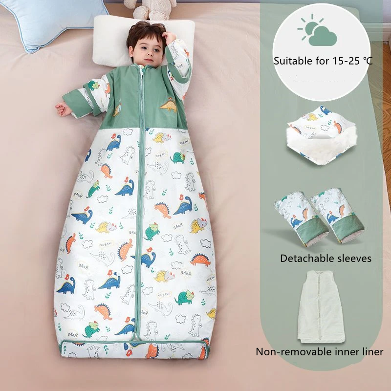 Pure Cotton Cartoon Style Baby Sleeping Bag Autumn Winter Thicken Children\'s Detachable Sleeve Sleeping Bag Anti-kick Quilt