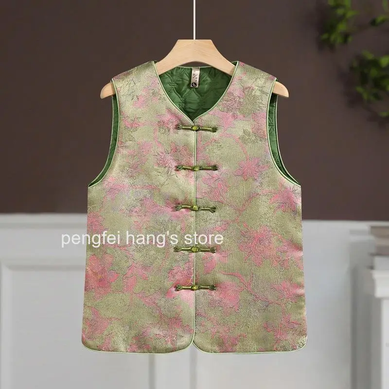 Women Autumn Winter New Arrival New Chinese Style Padded Vest Frog Button Retro Warm Sleeveless Waistcoat Top