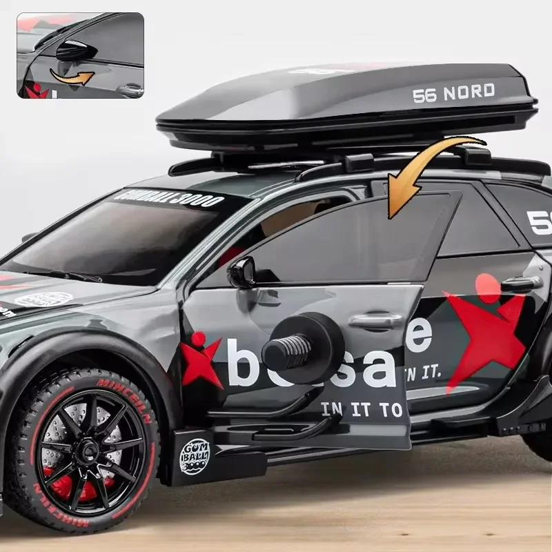 1:24 rs6 versão modificada modelo de carro brinquedos liga diecast com puxar para trás luz & som modelo carros meninos presentes para crianças