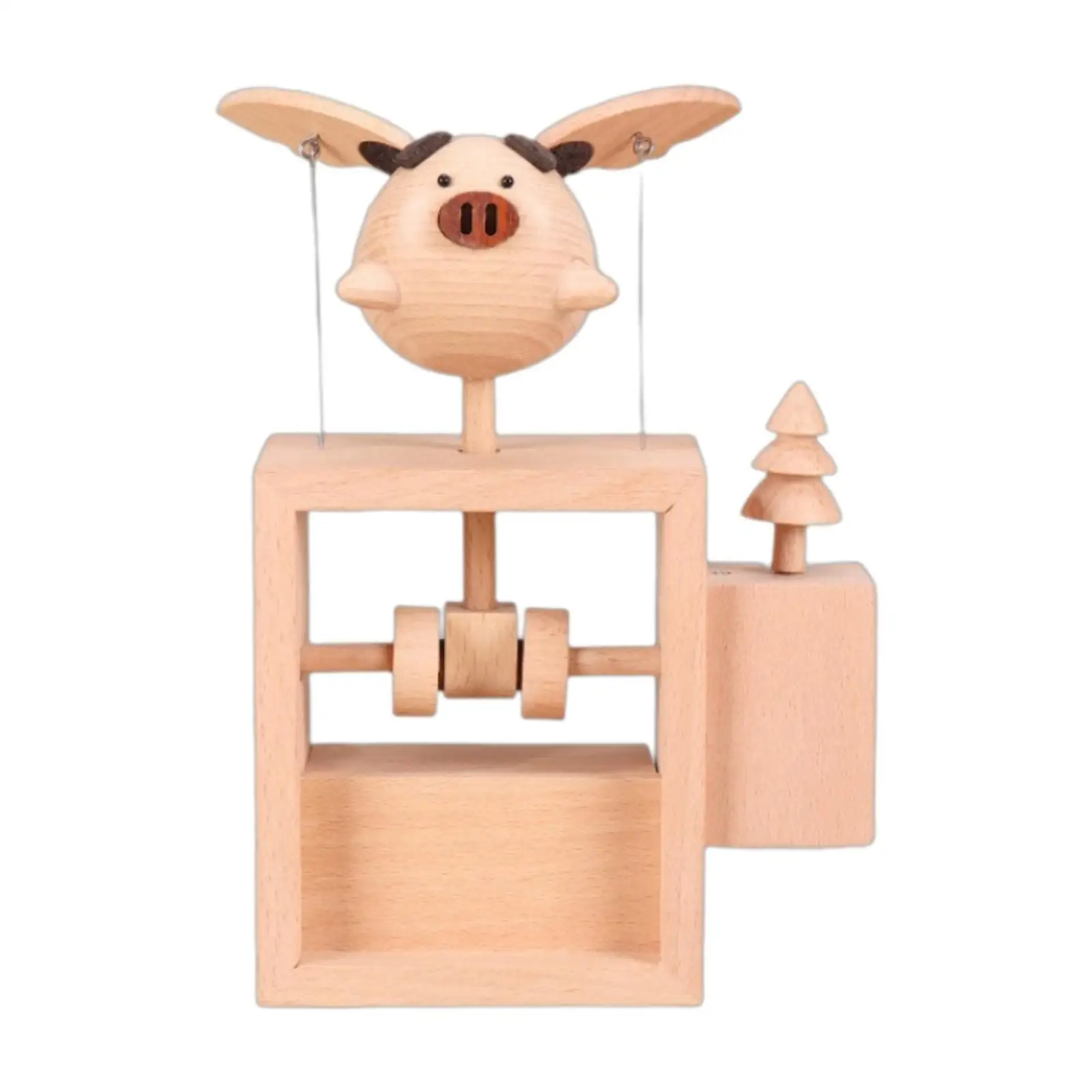 Wooden Flying Piggy Ornament Figurine for Living Room Desktop Housewarming