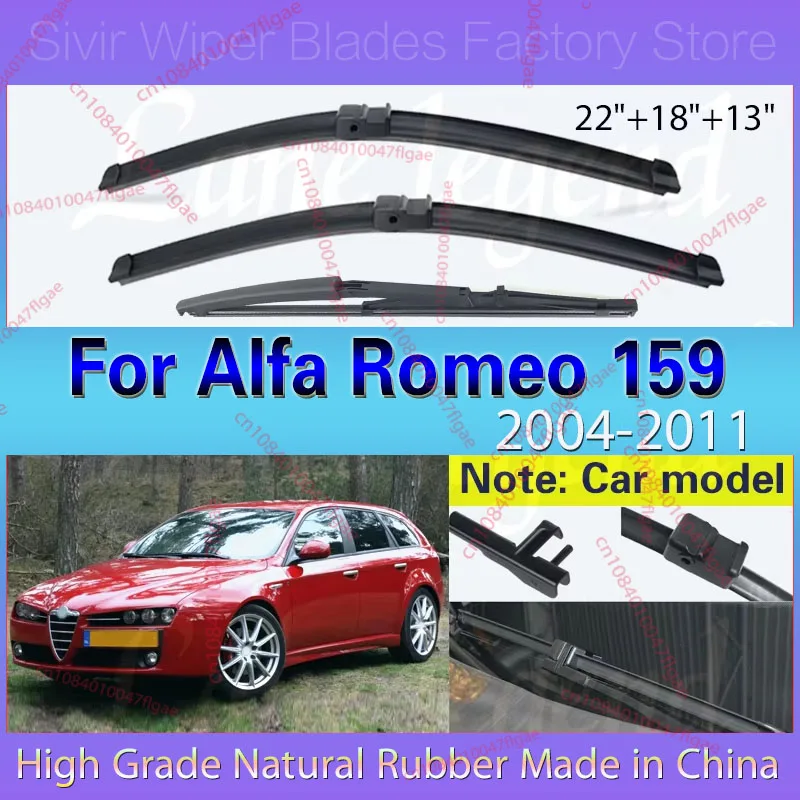 

For Alfa Romeo 159 2004 - 2011 Wiper Front Rear Wiper Blades Windshield Windscreen Window 2005 2006 2007 2008 2009 22"+18"+13"