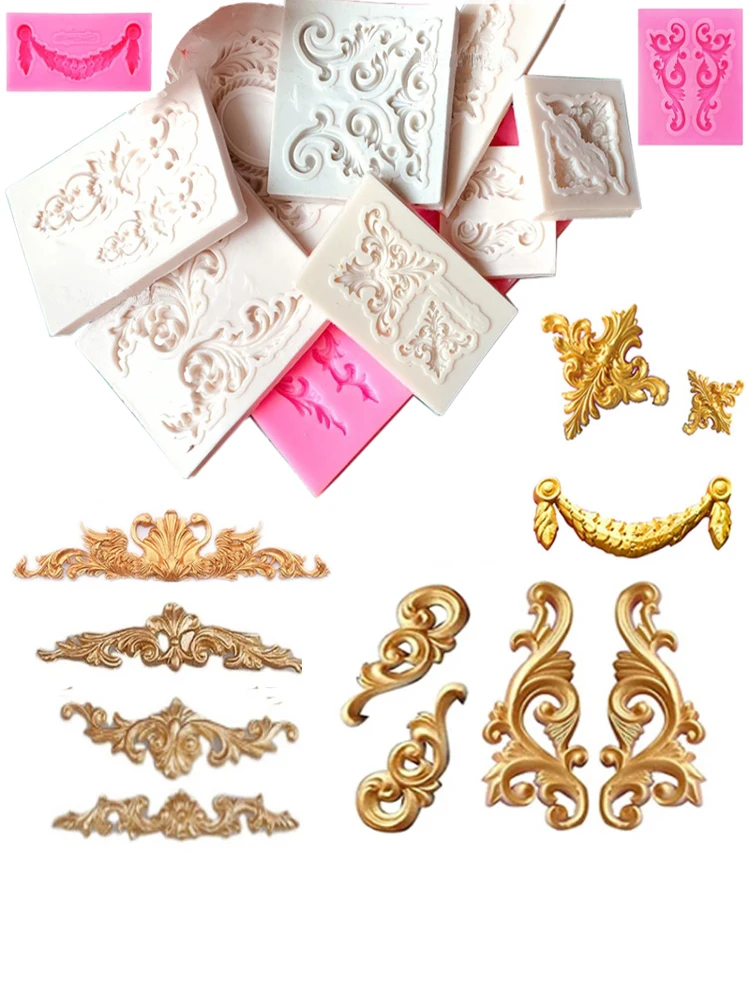 Embossed Lace Mold Fondant Silicone Mold Baroque Style Mould 3D Engraving Sugar Cup Cake Decoration Tools Resin Form M637