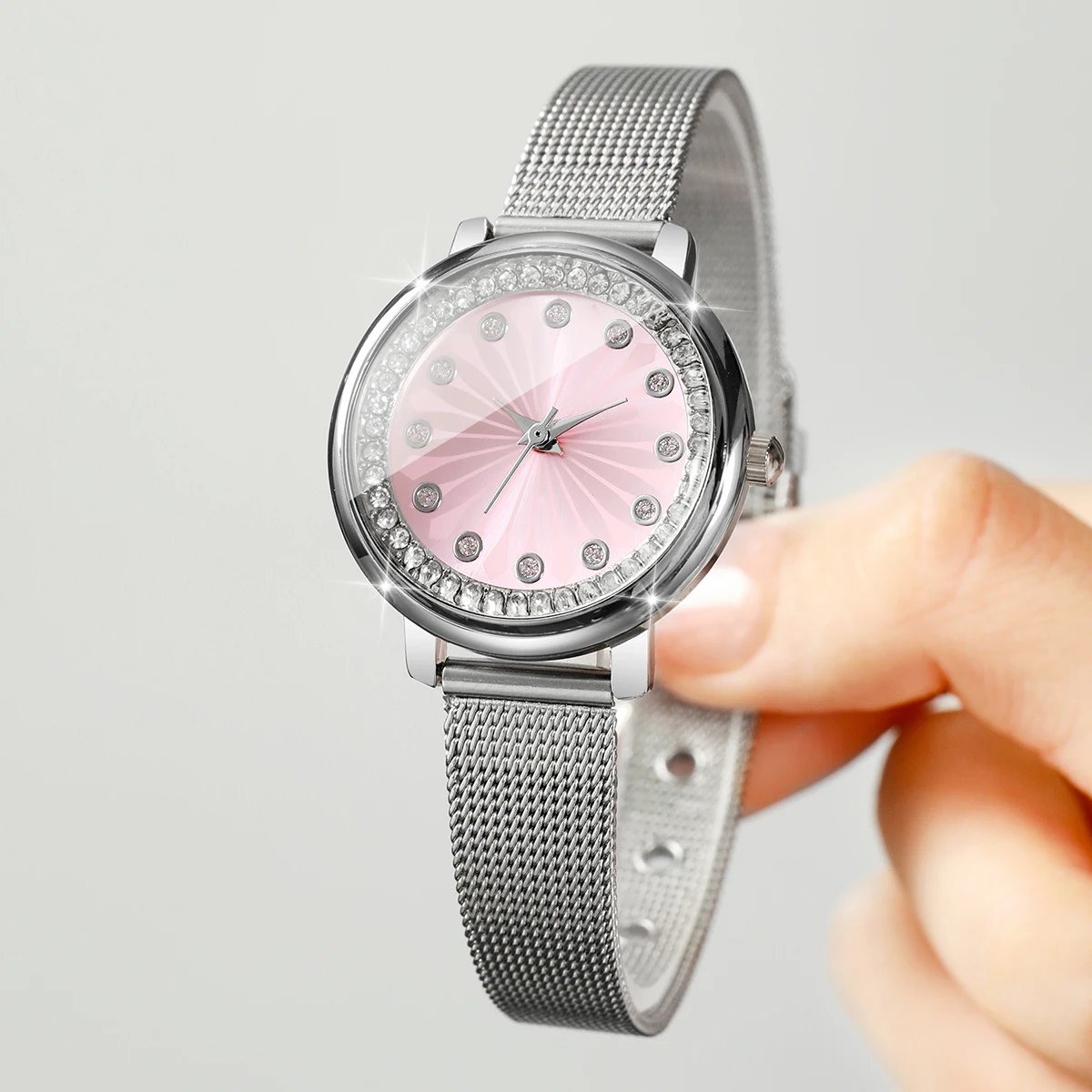 패션 라인스톤 여성 쿼츠 시계 실버 메쉬 스트랩 여성용 - Jewelry Watches Silver 리뷰 및 가격