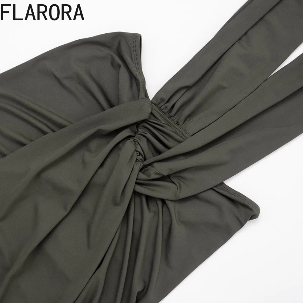 FLARORA Elegant Halter Backless Maxi Dress Woman Deep V Sleeveless Side Slit Irregular Dresses Luxury Evening Patry Clubwear New