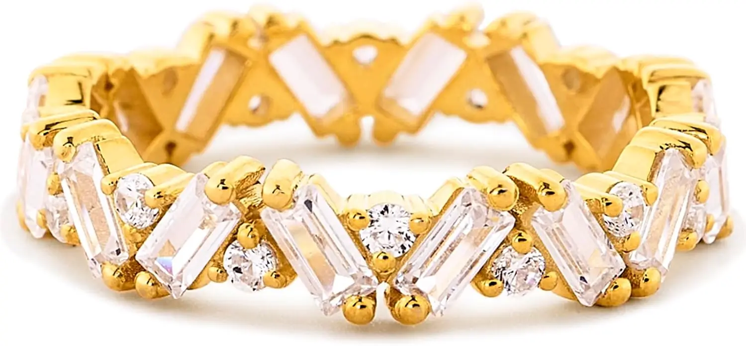 

Кольца-ободки Storyjewellery Eternity для женщин, позолоченные обручальные кольца для женщин, кольца с багетными камнями, кольца с кубическим цирконием, кольца с изумрудами