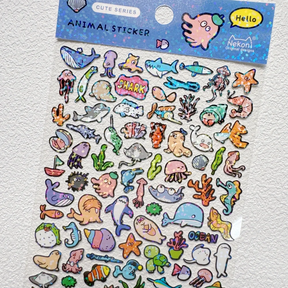 NEKONI Cute Mini Animals Puppy Zoo Cats Laser Stickers Scrapbooking Diy Journal Cute Stationery Sticker School Supplies