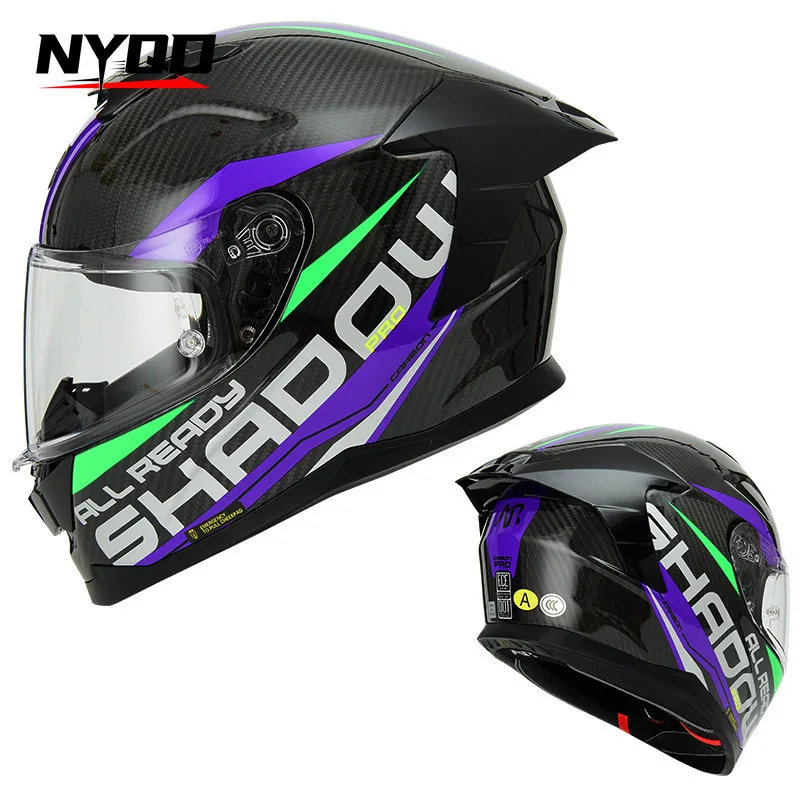 

AR 960 Carbon Fiber Helmet Motorcycle Full Helmet Men's Single Lens Locomotive Women's Racing Four Seasons Universal Big Tail