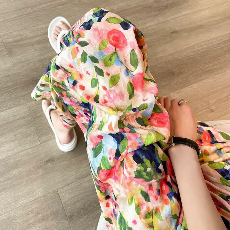 Women Loose Casual Drawstring Pants Summer Beach Vacation Wide Leg Pants Multi Color Printed Trends Sleep Trousers