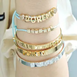 DOREMI-Custom iniciais letras bolha Slide Bangle, corda cadeia pulseira, suporte inicial letras, nome 3D