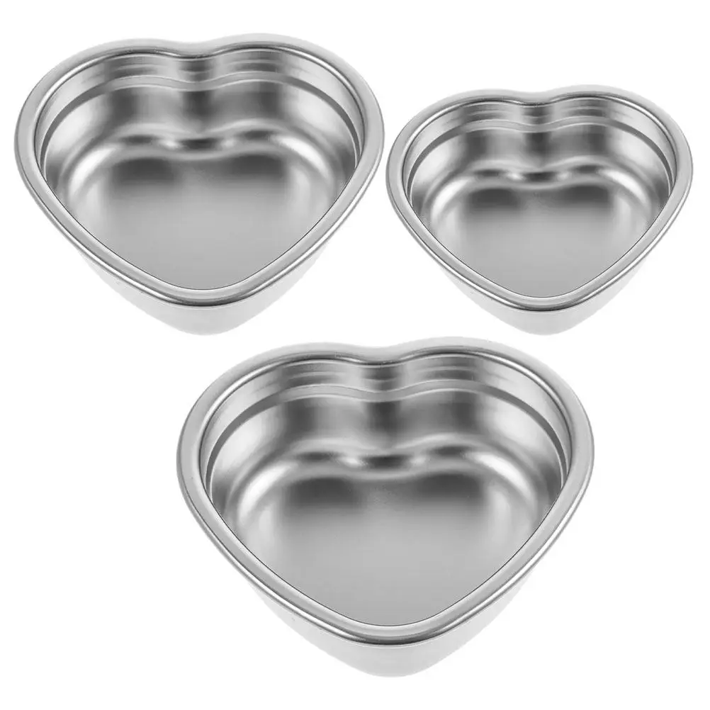 

3pcs Heart Shaped Snack Dish Stainless Steel Portable Serving Bowl Camping Dessert Plate Kitchen Essentials Bbq Grilling