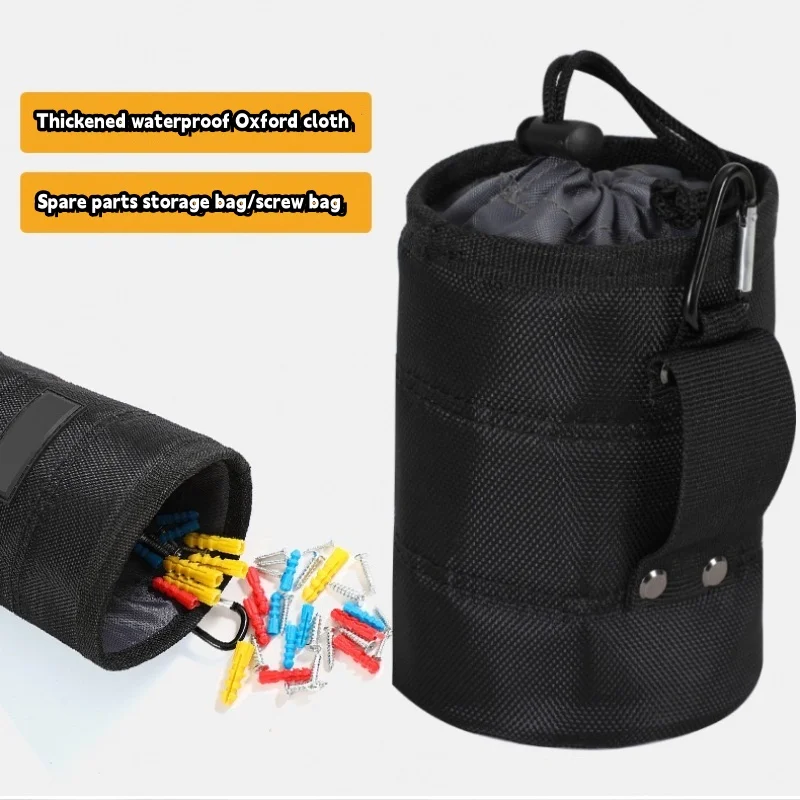 Cylinder Nail Screw Storage Bag with Buckle Can Tighten Tool Bag for Carpenter Electrician